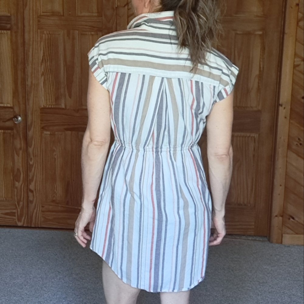 Japna cotton striped Short sleeve shirt dress button front szS - Picture 3 of 11